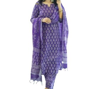 MEERA FAB Women's Cotton Printed Straight Kurta with Palazzo & Dupatta Set