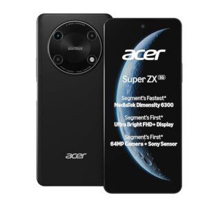 Acer Super ZX 5G (Carbon Black, 6GB RAM, 128GB Storage) | 120 Hz FHD+ Display | 5000 mAh Ultra-Thin Battery | Dimensity 6300 5G Processor | Sony 64MP AI Camera
