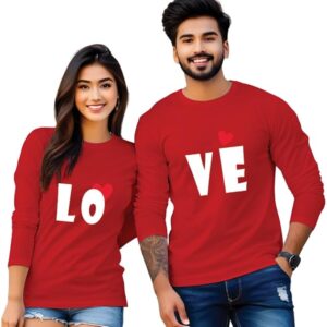 Bouncy Toonz Couple T Shirts for Couple-Husband Wife Matching Dress-Couple Tshirt Combo- Regular Fit Cotton Valentines Day Gift for Couple (cus-Couple-lovehrt)