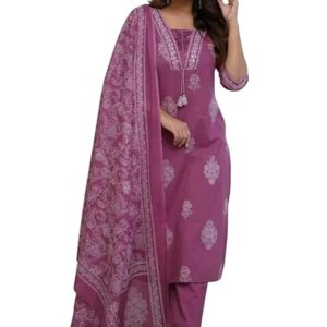 PARTHVI|Women's Pure Cotton Printed with Handwork Kurta with Pants and Dupatta Set | Ethnic Set | Suit Set | Kurta Set | Wedding Suit Set