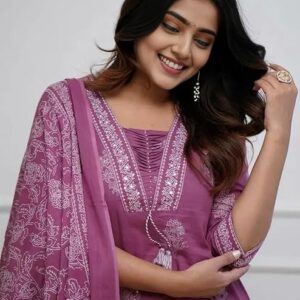 PARTHVI|Women's Pure Cotton Printed with Handwork Kurta with Pants and Dupatta Set | Ethnic Set | Suit Set | Kurta Set | Wedding Suit Set - red