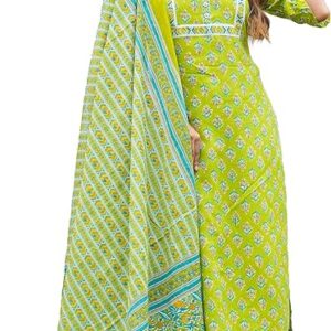 Yash Gallery Women's Rayon Floral Printed Straight Kurta with Pant & Dupatta Set